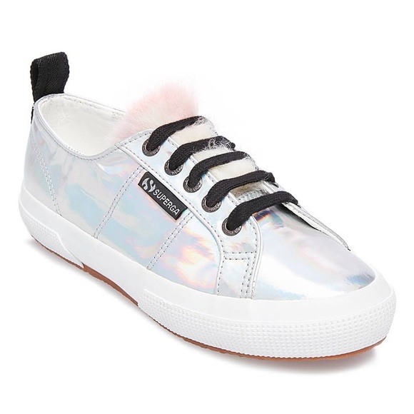 Superga x Jocelyn Furry Tongue Silver Iridescent Sneakers Size 7.5 - Picture 1 of 7
